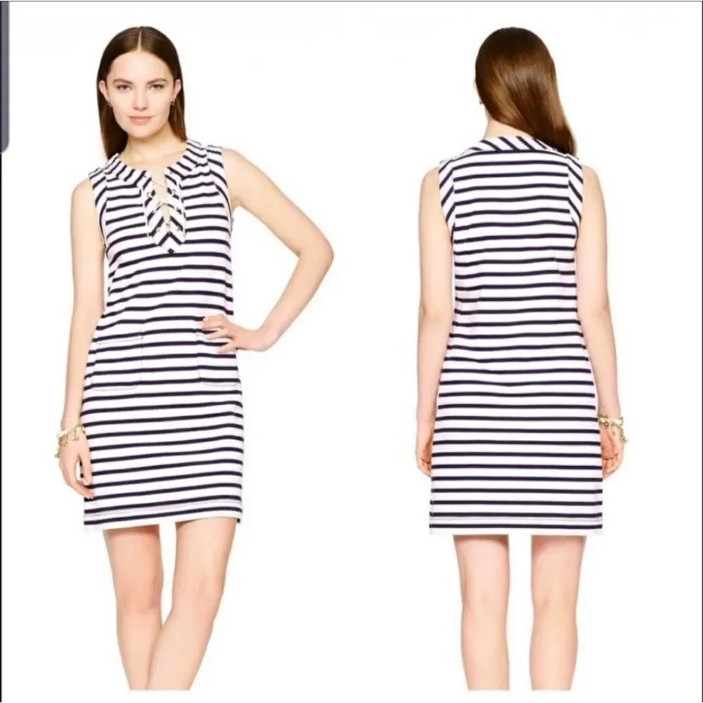Kate Spade striped cotton Jersey lace up dress Med